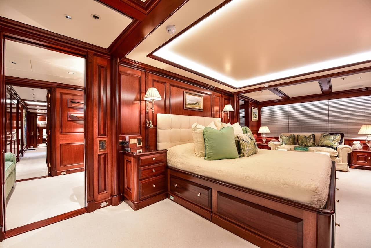 The master stateroom is adjacent to the owner’s study and the children’s cabin