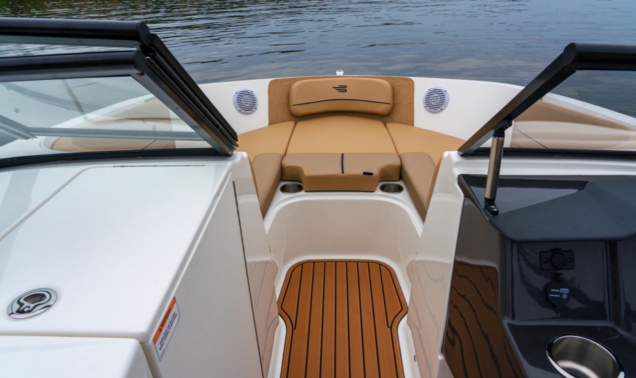 By bringing the beam farther forward Bayliner maximizes space in the bow cockpit.