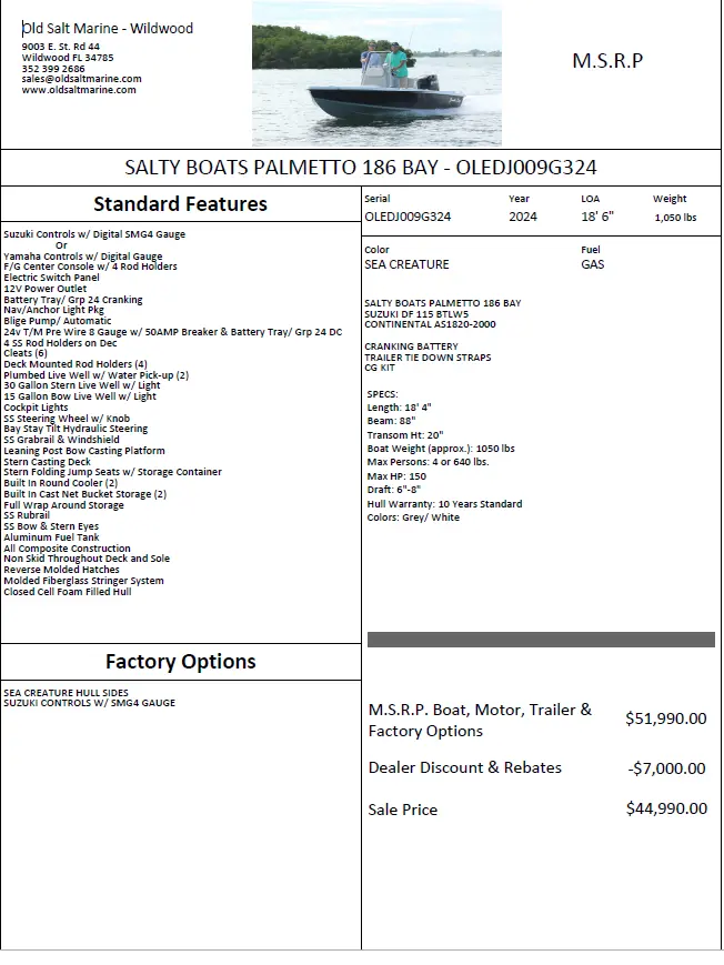 2024 Palmetto palmetto 186 bay