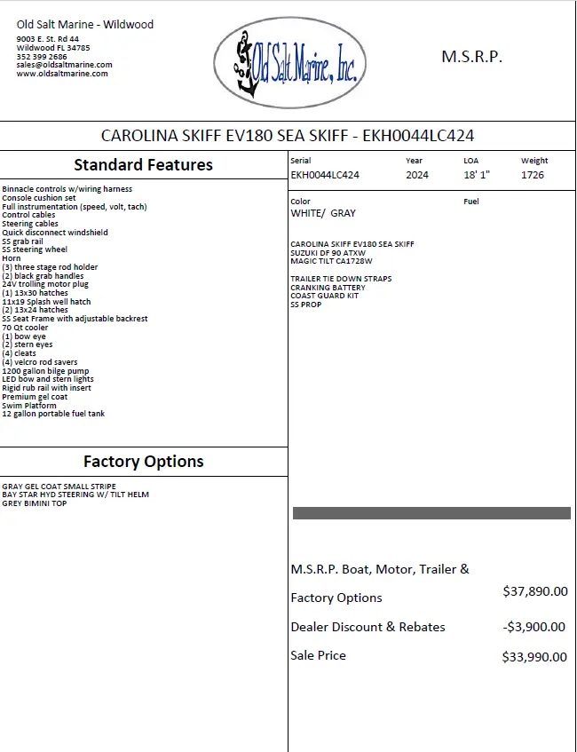 2024 Carolina Skiff ev 180 sea skiff