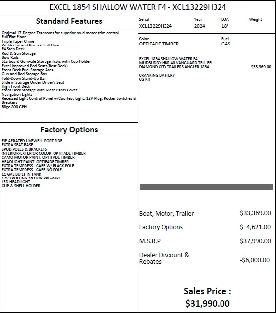 2024 Excel 1854 shallow water v front f4