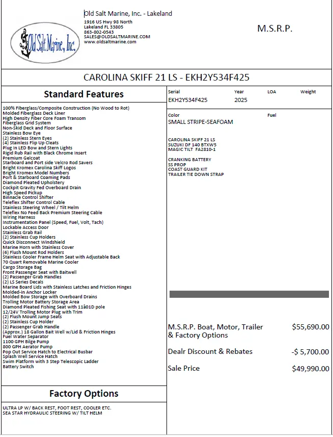 2025 Carolina Skiff 21ls